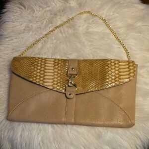 Chic Tan and Gold Clutch with Chain